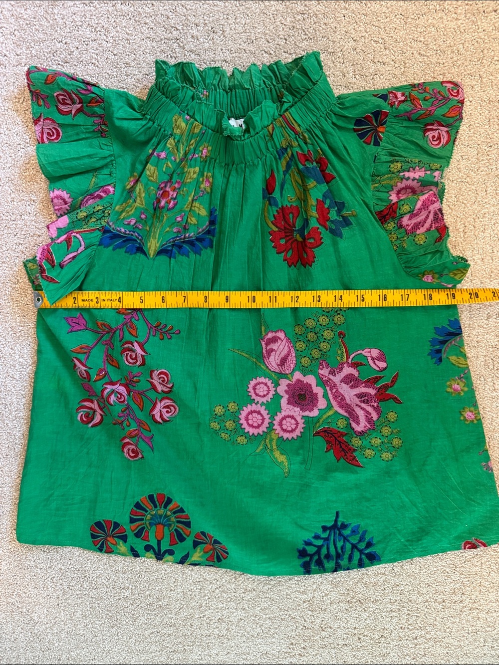 THML Green Floral Ruffle Sleeve cotton Tunic Top, XS - Picture 6 of 7
